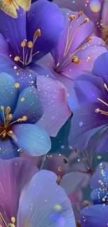 Vibrant wallpaper with purple and blue flowers.
