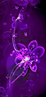 Vibrant purple floral phone wallpaper with glowing flowers.