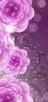 Vibrant purple flowers on an artistic wallpaper background.