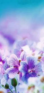 Purple and blue floral mobile wallpaper with vibrant hues.