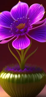 Vibrant purple flower with green vase mobile wallpaper.