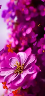 Vibrant purple flower wallpaper for mobile with detailed blossoms.