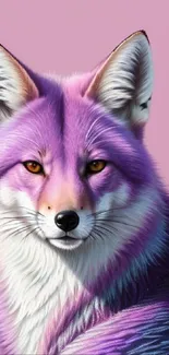 Realistic purple fox on soft pink background