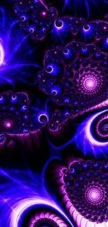 Vibrant purple fractal art wallpaper with abstract swirling patterns.