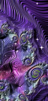 Vibrant purple fractal mobile wallpaper with intricate swirls.