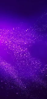 Purple galaxy mobile wallpaper with cosmic particles.