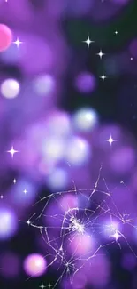 Vibrant purple galaxy wallpaper with stars and bokeh effects for mobile.