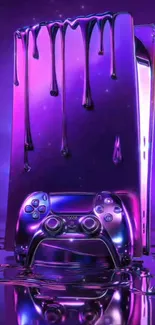 Purple gaming console with drips and controller design.