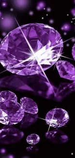 Purple gemstone wallpaper with glowing gems on a dark background.