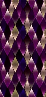 Vibrant purple diamond pattern wallpaper with geometric design.