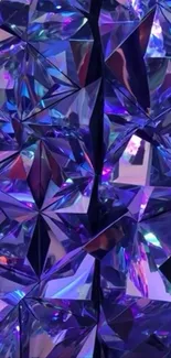 Vibrant purple geometric design with faceted shapes.