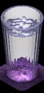 Artistic glass cup with subtle purple glow on black background.