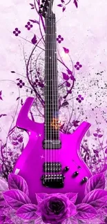 Purple guitar with floral background mobile wallpaper.