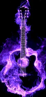 Purple guitar with flames wallpaper design.