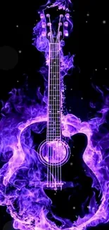 Purple guitar in flames mobile wallpaper.