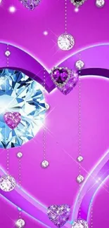 Vibrant purple heart design with diamonds and sparkles.