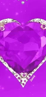 Vibrant purple heart gem wallpaper with jeweled details.