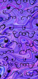 Purple wallpaper with heart swirls and vibrant abstract design.