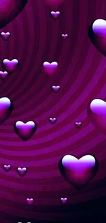 Vibrant purple wallpaper with glowing hearts on a dark swirl background.