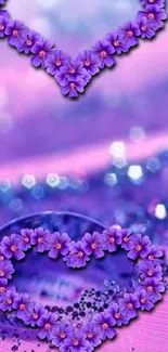 Purple floral heart with sparkling background wallpaper.