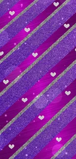 Colorful purple wallpaper with hearts and stripes design.