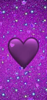 Purple heart on sparkling glitter background wallpaper.