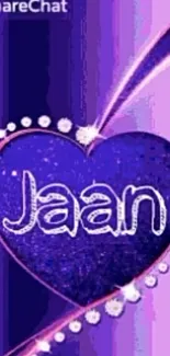 Vibrant purple wallpaper with a heart and 'Jaan' text.