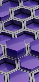 Vibrant 3D purple hexagonal pattern wallpaper.
