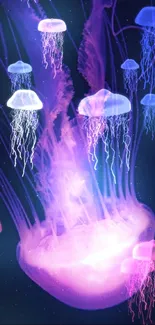 Vibrant purple jellyfish glowing underwater mobile wallpaper.