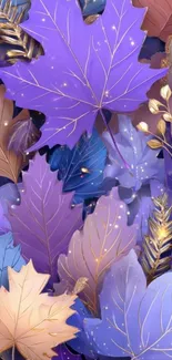 Artistic wallpaper with purple leaves in vibrant colors.
