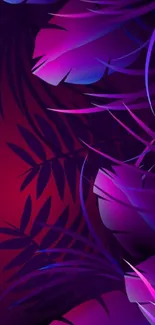 Stylized wallpaper with vibrant purple leaves on a red background.