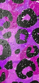 Purple leopard pattern wallpaper with bold black spots.