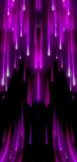 Abstract purple neon light wallpaper with cascading streams.