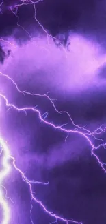 Vibrant purple lightning strikes against a dark sky, creating a dynamic phone wallpaper.