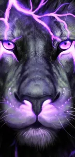 Purple lion with electric lightning design in vibrant mobile wallpaper.