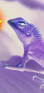 Purple lizard with a fiery element, artistic mobile wallpaper.