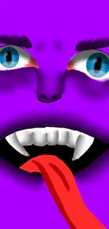 Purple monster wallpaper with big eyes and playful expression.