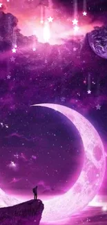 Purple moon in cosmic sky, vibrant celestial art.