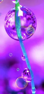 Vibrant purple wallpaper with water droplets on plants.