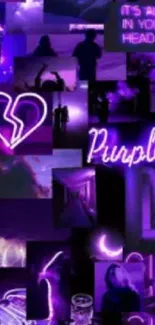 Purple neon aesthetic wallpaper with vibrant glow and artistic elements.