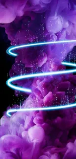 Purple smoke with neon blue spiral effect wallpaper.