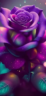 Vibrant purple rose with neon accents on a mobile wallpaper.