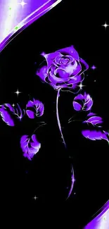 Purple rose art with glowing green accents on black background.