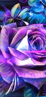 Vibrant purple rose with artistic background.