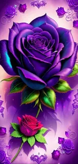 Vibrant purple rose digital wallpaper with intricate floral details.