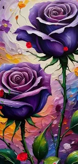 Artistic purple rose phone wallpaper with vibrant colors.