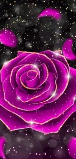 Purple rose on a sparkling cosmic background wallpaper.