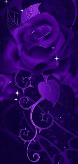 Purple rose wallpaper with elegant floral design on a dark background.