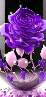 Purple rose inside a glass vase with artistic design, perfect for wallpaper.