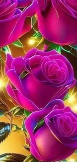 Mobile wallpaper featuring vibrant purple roses and glowing accents.